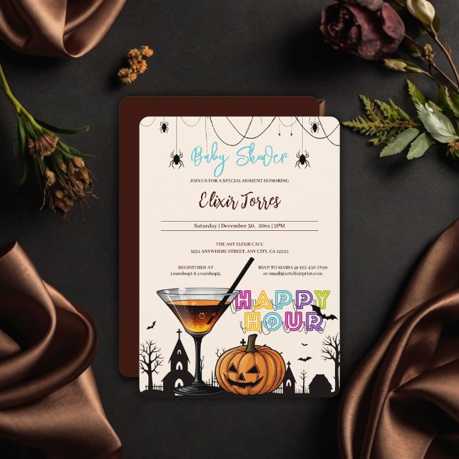 Halloween Happy Hour Pumpkin Cocktail Baby Shower Invitation (Creator Uploaded)