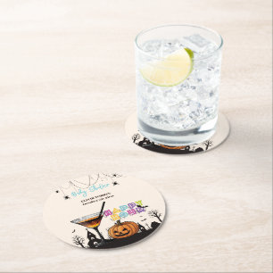 Halloween Happy Hour Pumpkin Cocktail Baby Shower Round Paper Coaster