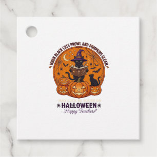 Halloween Happy Teacher Black Cat Witch Hat Pumpki Favour Tags