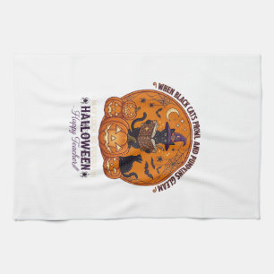 Halloween Happy Teacher Black Cat Witch Hat Pumpki Kitchen Towel