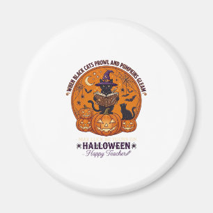 Halloween Happy Teacher Black Cat Witch Hat Pumpki Magnet