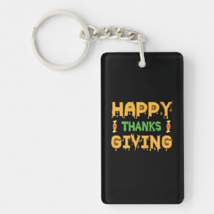 Halloween Happy Thanksgiving Birthday Keychain