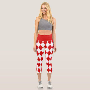halloween harlequin red white jester capri leggings