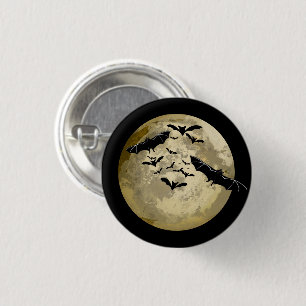 Halloween Harvest Full Moon And Night Flight Bats 1 Inch Round Button