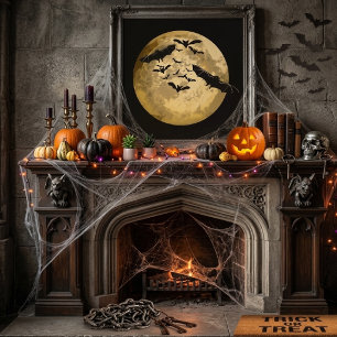 Halloween Harvest Full Moon And Night Flight Bats Canvas Print