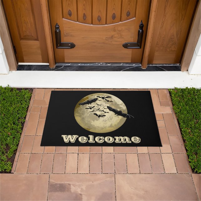 Halloween Harvest Full Moon And Night Flight Bats Doormat (Outdoor)