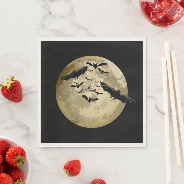 Halloween Harvest Full Moon And Night Flight Bats Napkin (Insitu)
