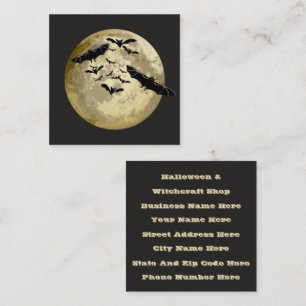 Halloween Harvest Full Moon And Night Flight Bats Square Business Card