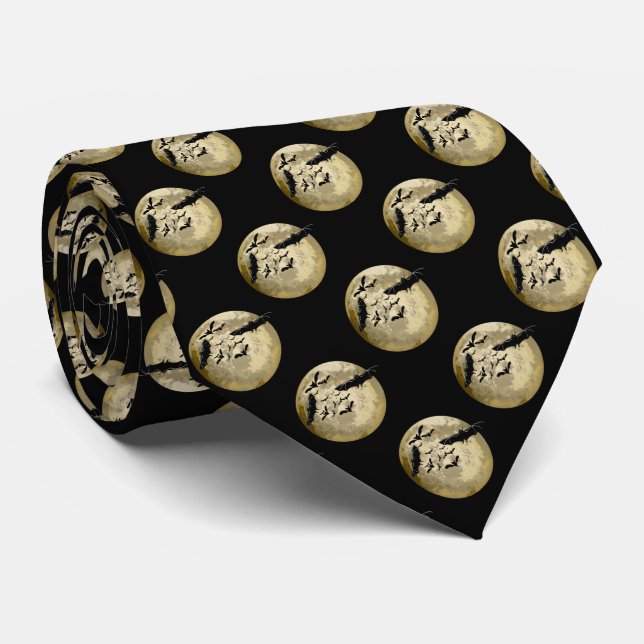 Halloween Harvest Full Moon And Night Flight Bats Tie (Rolled)