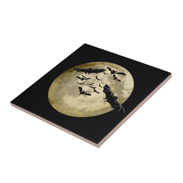 Halloween Harvest Full Moon And Night Flight Bats Tile (Side)