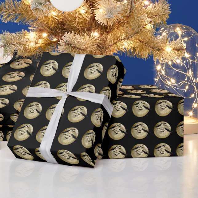 Halloween Harvest Full Moon And Night Flight Bats Wrapping Paper (Holidays)