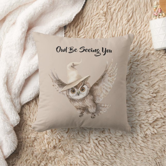 Halloween Hat Owl Be Seeing You Throw Pillow (Blanket)