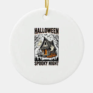 Halloween Haunted Cabin Scary Night Vintage Art Ceramic Ornament