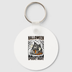 Halloween Haunted Cabin Scary Night Vintage Art Keychain