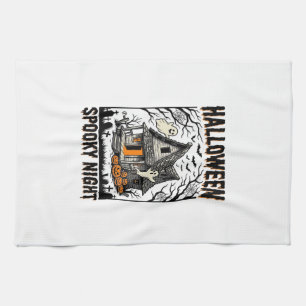 Halloween Haunted Cabin Scary Night Vintage Art Kitchen Towel