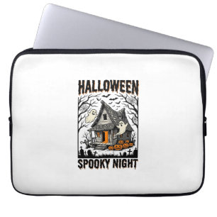 Halloween Haunted Cabin Scary Night Vintage Art Laptop Sleeve