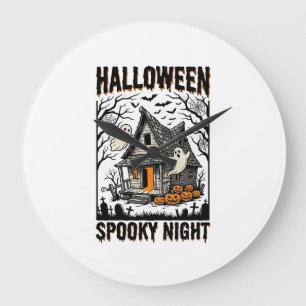 Halloween Haunted Cabin Scary Night Vintage Art Large Clock