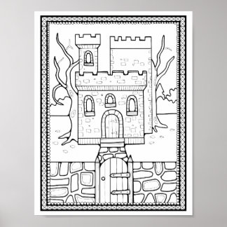 Halloween Haunted Castle Colouring Page Art Poster