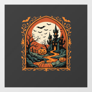 Halloween Haunted Castle Pumpkin Moon Vector Art Window Cling