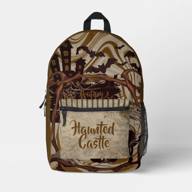 Halloween, Haunted Castle, Vintage  Printed Backpa Backpack (Front)