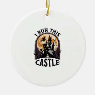 Halloween Haunted Castle Witch Moon Vintage Shirt_ Ceramic Ornament
