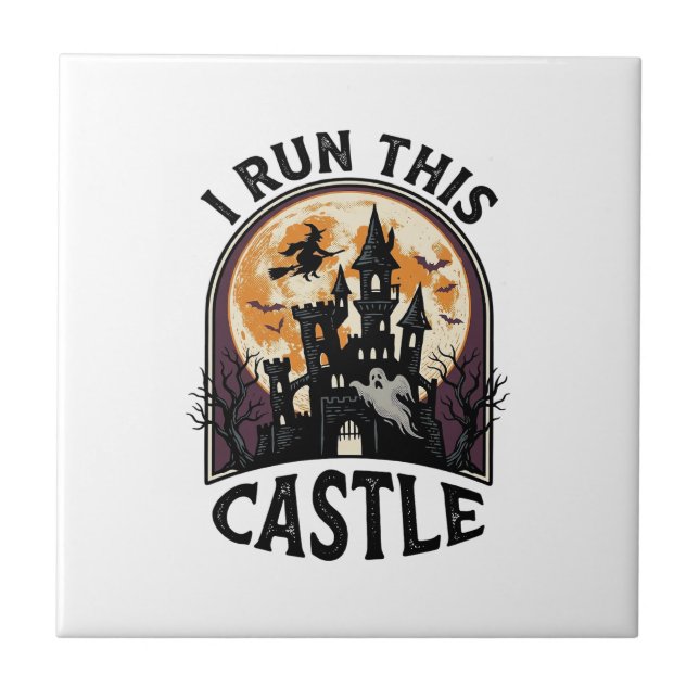 Halloween Haunted Castle Witch Moon Vintage Shirt_ Tile (Front)