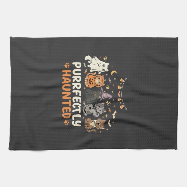 Halloween Haunted Cat Crew Kitchen Towel (Horizontal)