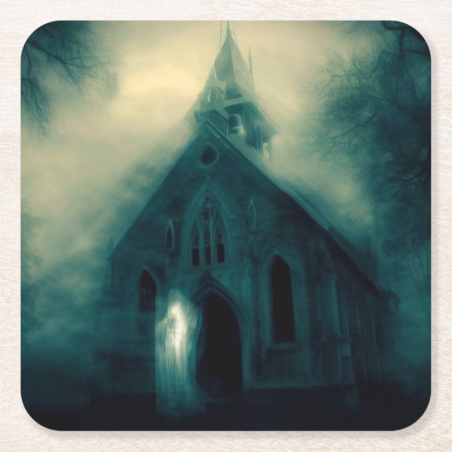 Halloween - Haunted Church 4 Square Paper Coaster (Front)