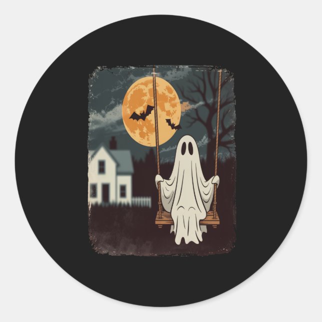 Halloween Haunted Ghost Swing Classic Round Sticker (Front)