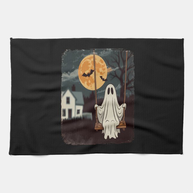 Halloween Haunted Ghost Swing Kitchen Towel (Horizontal)