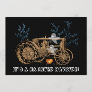 Halloween Haunted Hay Ride Farm Tractor Ghosts Invitation