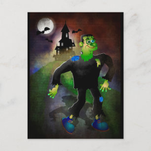 Halloween Haunted House and Monster Postcard