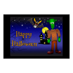Halloween Haunted House and Monster Poster