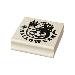 Halloween Haunted House and Pumpkin Rubber Stamp