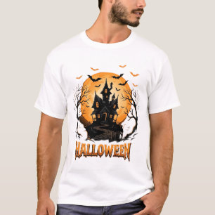 Halloween Haunted House Bat Moon Graphic Design T-Shirt