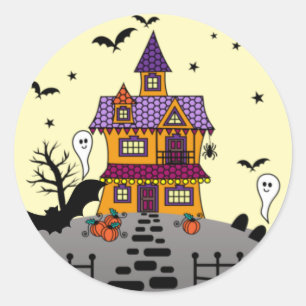 Halloween Haunted House Black Bat Full Moon Ghost Classic Round Sticker