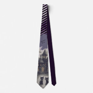 Halloween, Haunted House , Black Cat  Tie
