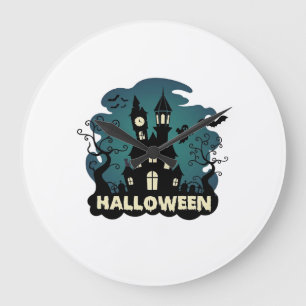 Halloween Haunted House Clock Tower Bats Ghost_1
