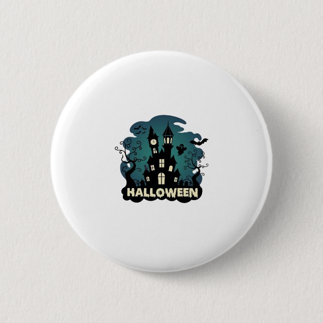 Halloween Haunted House Clock Tower Bats Ghost_1 2 Inch Round Button (Front)