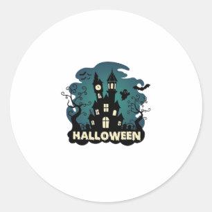 Halloween Haunted House Clock Tower Bats Ghost_1 Classic Round Sticker