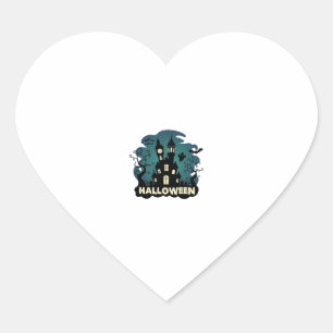 Halloween Haunted House Clock Tower Bats Ghost_1 Heart Sticker
