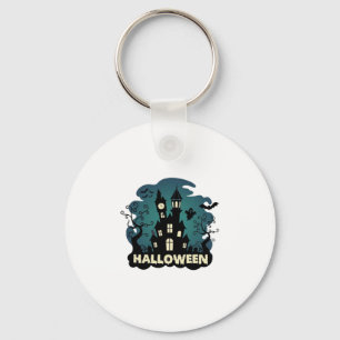 Halloween Haunted House Clock Tower Bats Ghost_1 Keychain