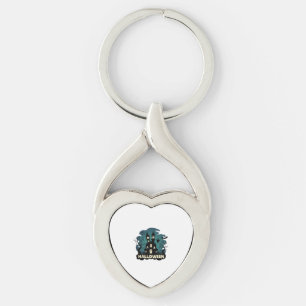 Halloween Haunted House Clock Tower Bats Ghost_1 Keychain