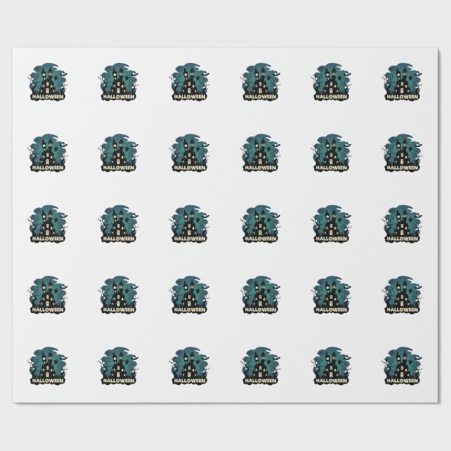 Halloween Haunted House Clock Tower Bats Ghost_1 Wrapping Paper (Flat)