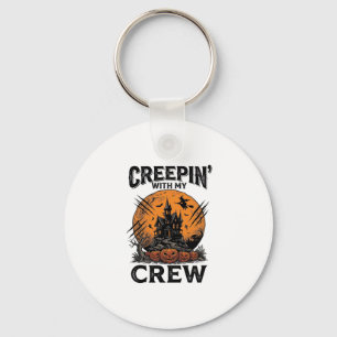 Halloween Haunted House Creepin With My Crew Shirt Keychain