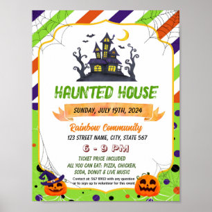 Halloween haunted house flyer poster template