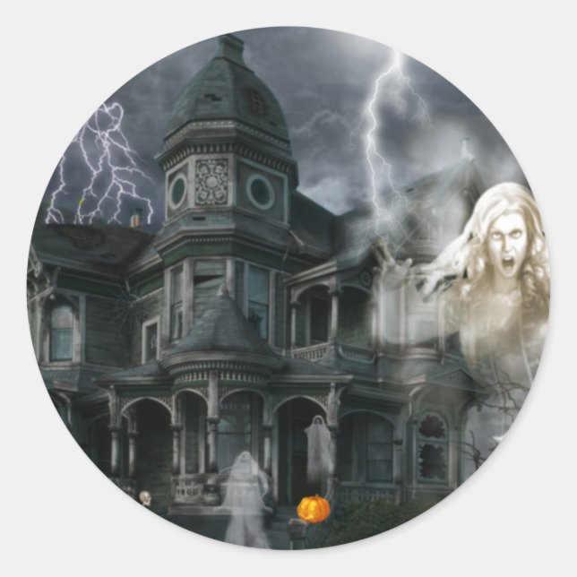 Halloween Haunted House Get Out While You Can Classic Round Sticker (Front)