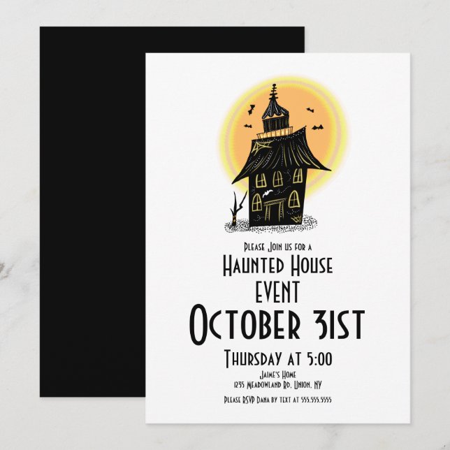Halloween Haunted House Hand Drawn Design Invitation (Front/Back)