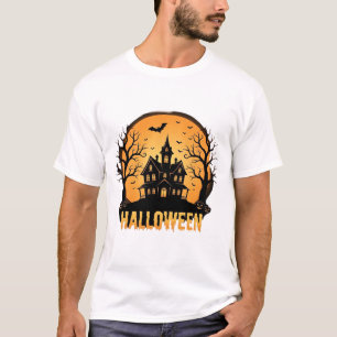 Halloween Haunted House Moon Silhouette Design T-Shirt