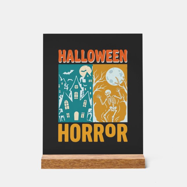 Halloween Haunted House Moon Skeleton Design_1 Acrylic Sign (Front)
